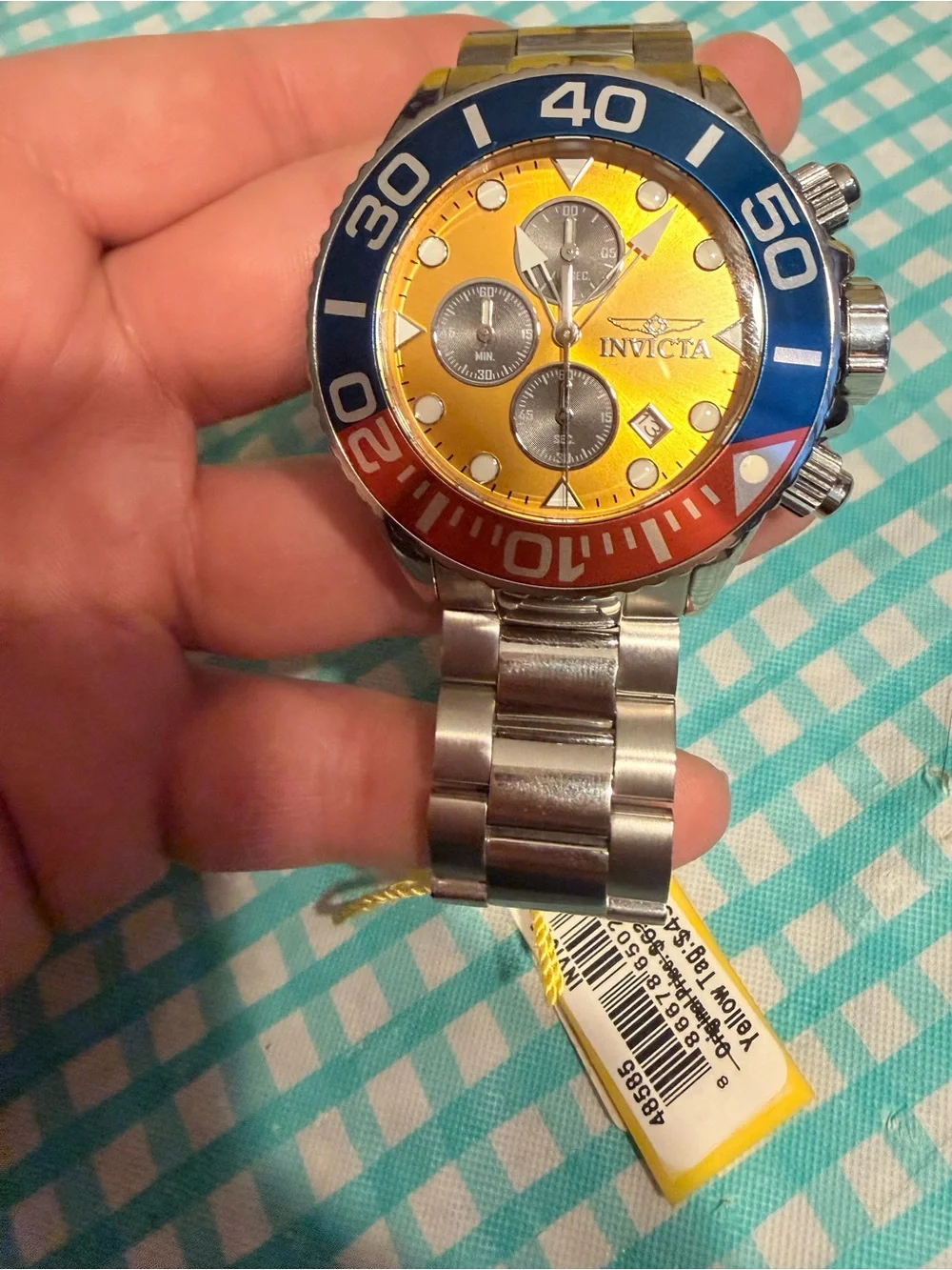 Brand New Invicta Grand Diver- 52mm, Pepsi Bezel/Mango Dial- Chronograph